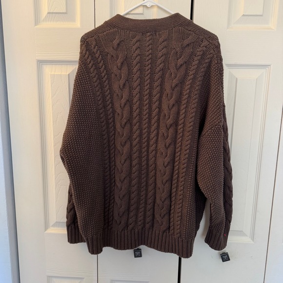 Quince 100% Organic Cotton Oversized Cable Cardigan Heather Brown Womens L - Picture 2 of 9